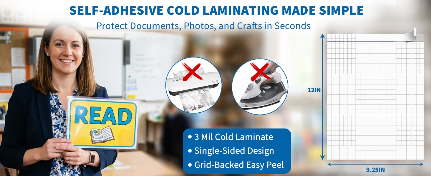 20 Pack Self-Adhesive Laminating Sheets, 9.25 x 12 Inches for Letter Size,