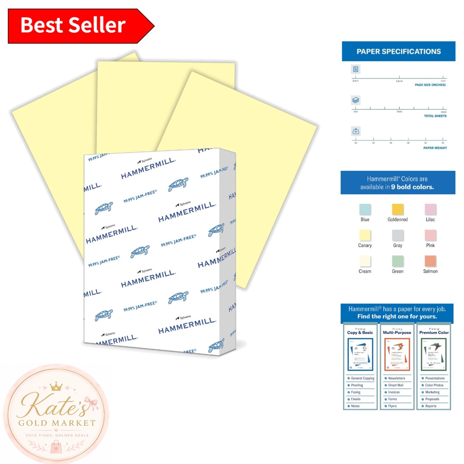 20 lb Canary Colored Printer Paper – 500 Sheets, Smooth Finish, Eco-Friendly