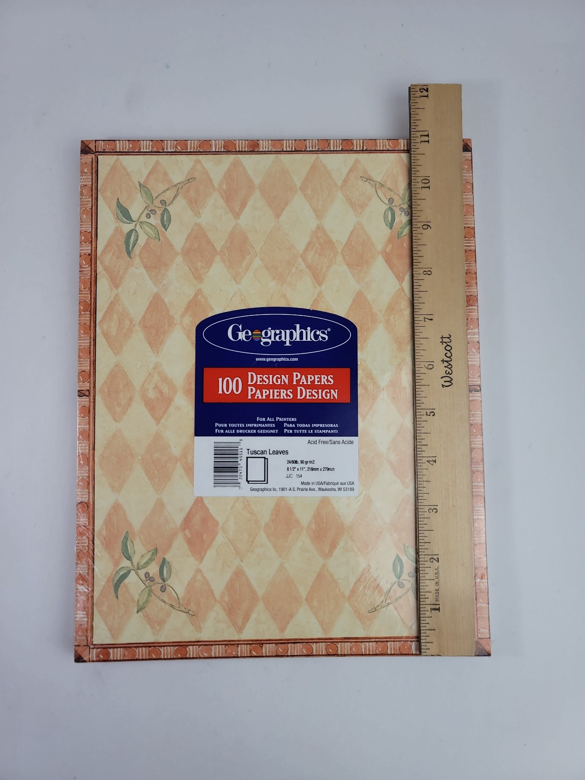 100 Sheets Geographics Tuscan Leaves Design Paper Harlequin Print 8.5×11 24/60LB