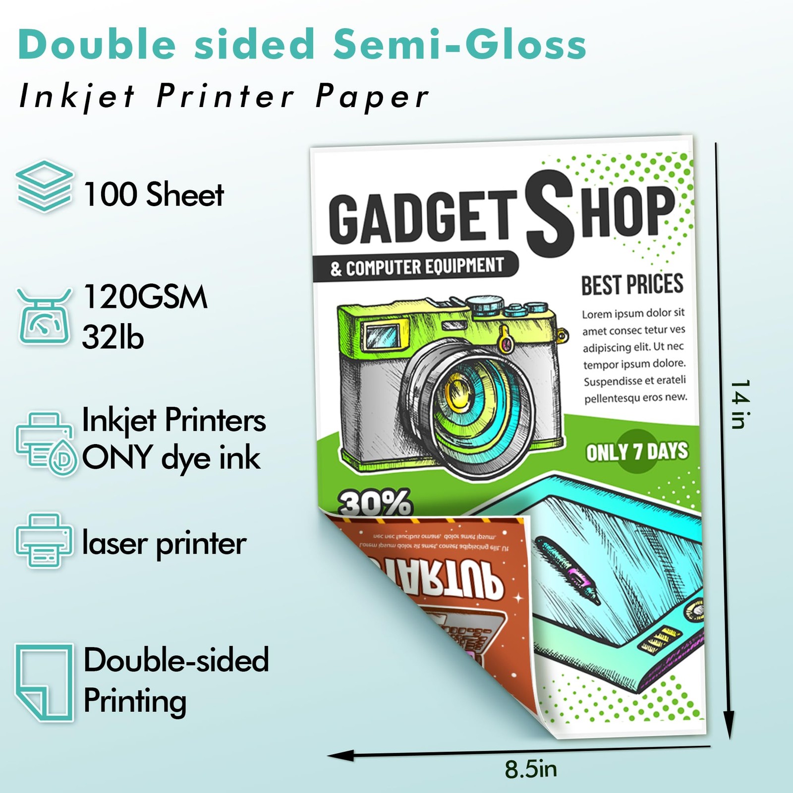 100 Sheets Koala 8.5×14 Inch Thin Double Sided SemiGloss Photo Paper 32LB