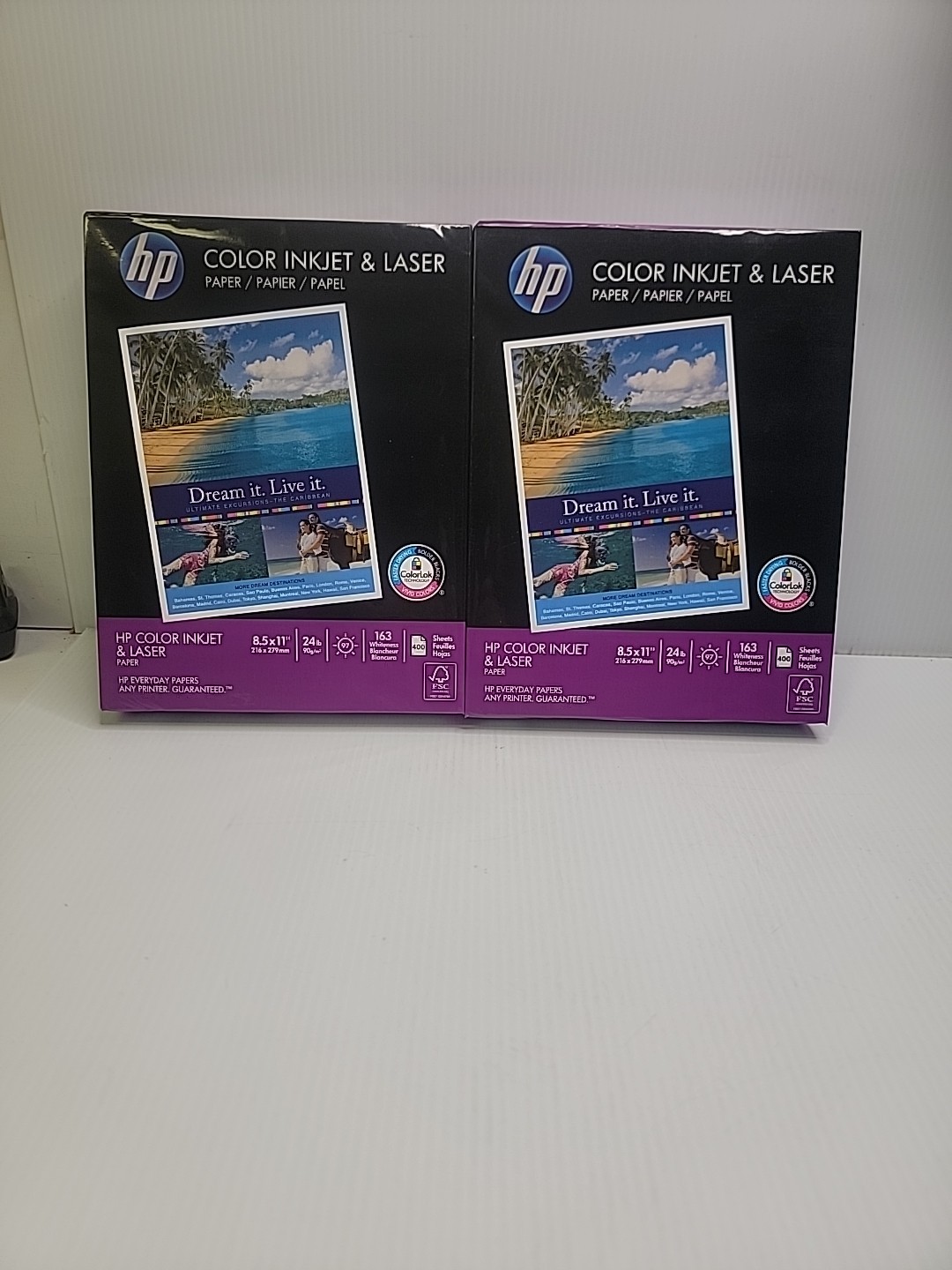 2 X HP Color Inkjet And Laser Paper. 8.5 X 11. 24 Lb, 97 Brightness . 400 Sheets