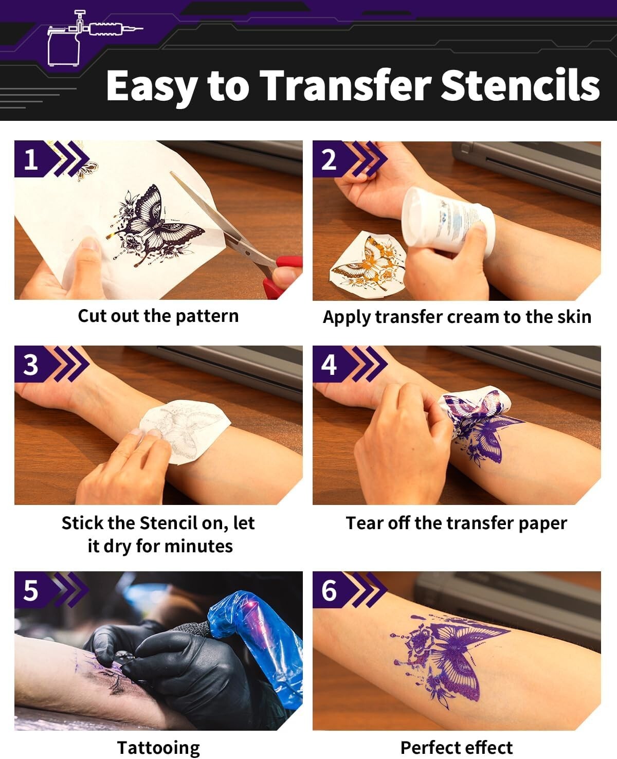 100PC Tattoo Transfer Paper Stencil Thermal Tracing Tatoo Paper for Phomemo M08F