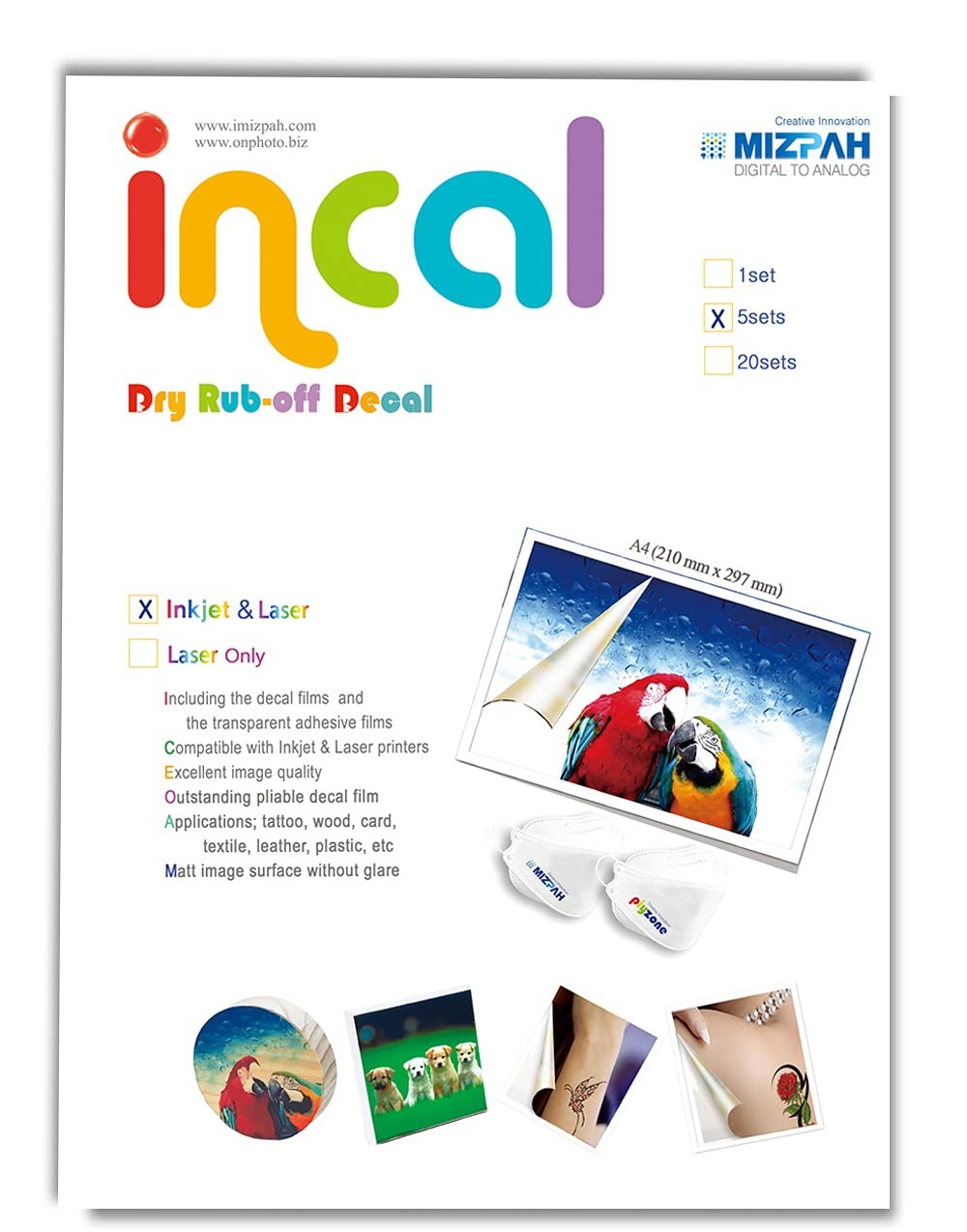 Incal Dry Ruboff Decal Film for Inkjet Printer 5 Sets, A48.27 inx11.7 in Pre…