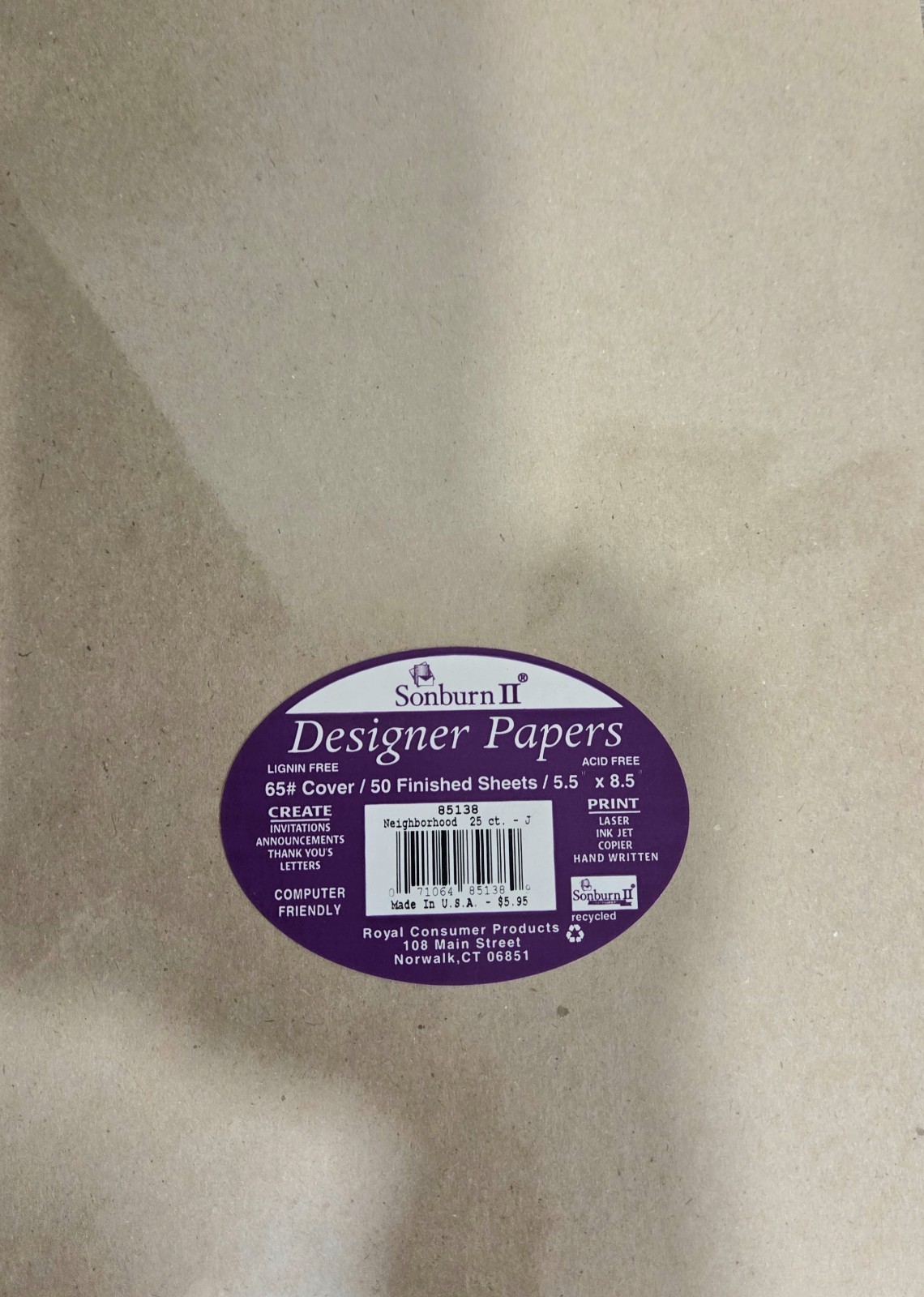 Sonburn II Specialty Papers “Neighborhood” 25 Sheets 5.5×8.5 Laser InkJet Copier