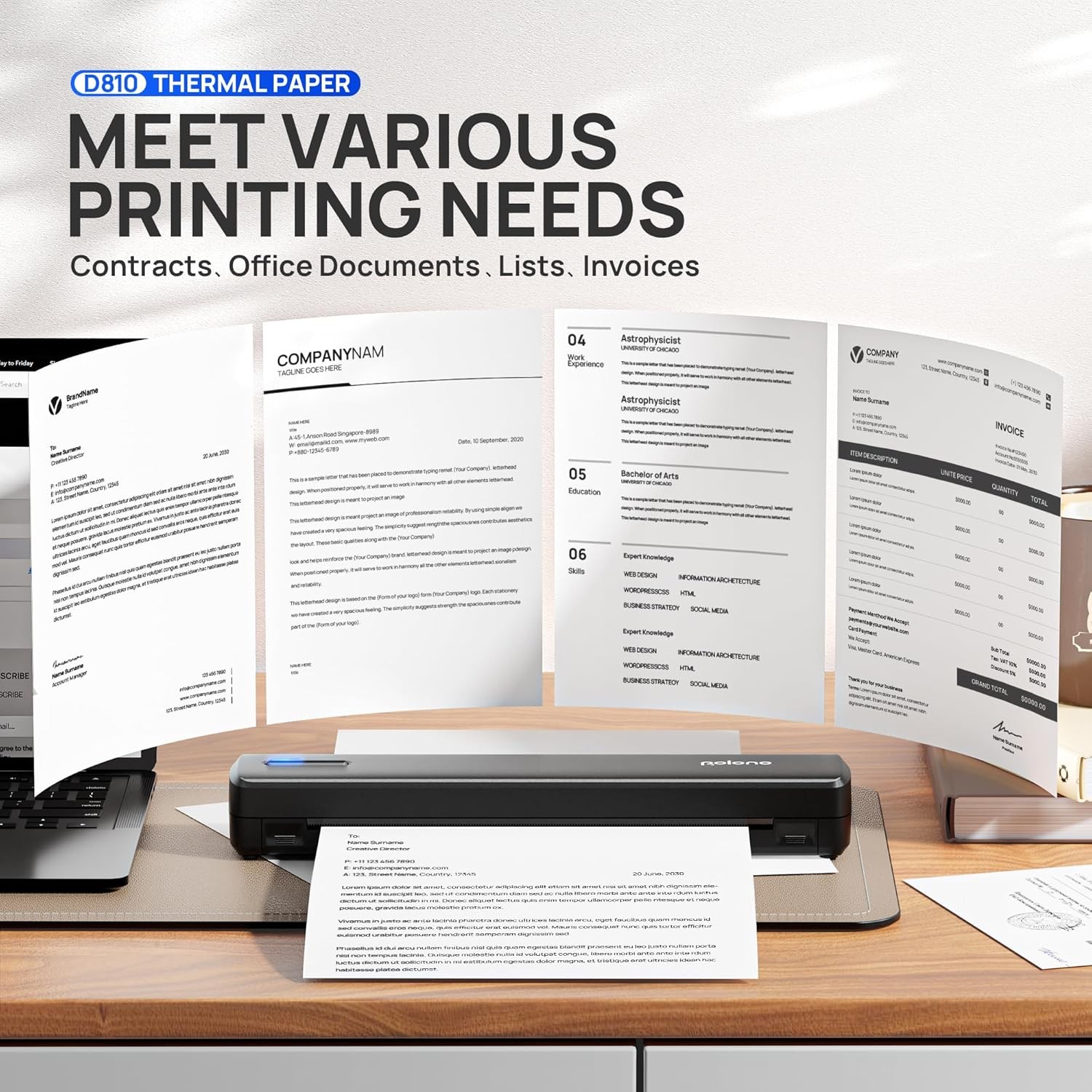 POLONO D810 Thermal Printer Paper 8.5 x 11 Inch, Advanced 200 Sheets, white