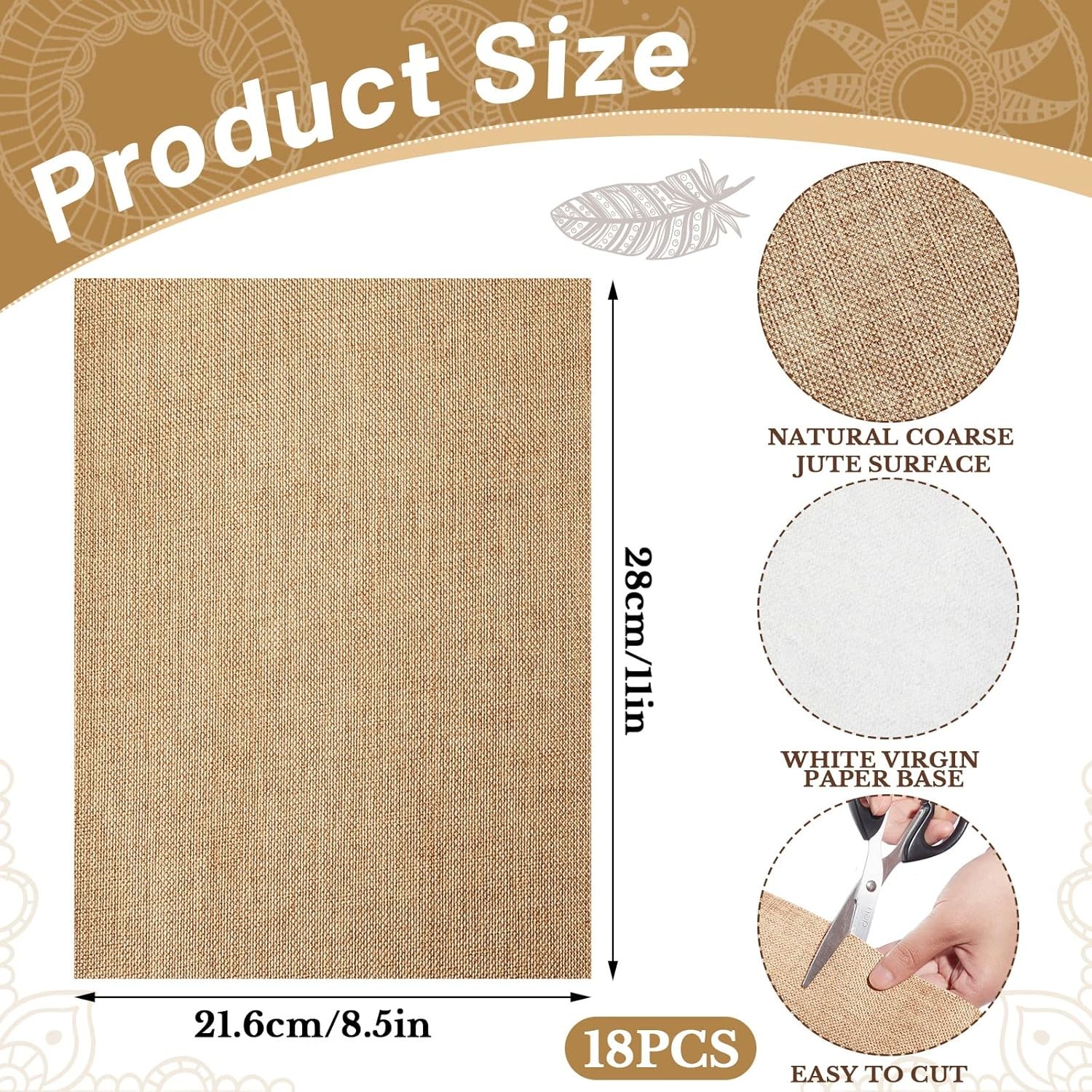 18 Sheets Printable Natural Burlap Paper Pad, 8.5 x 11 Inch Scrapbooking