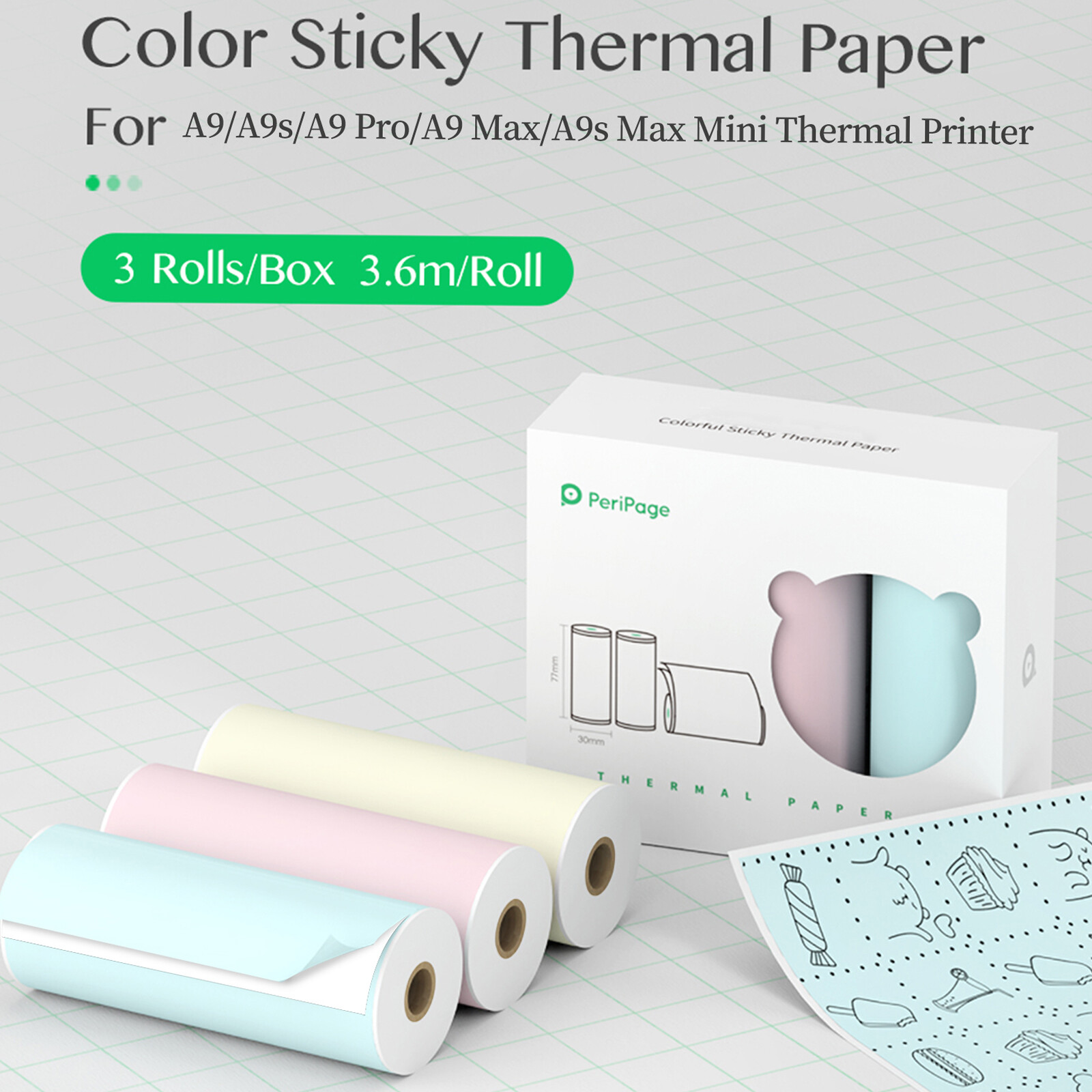 77 x 30mm Self-Adhesive Color Thermal Paper Sticker BPA-Free H5Z0