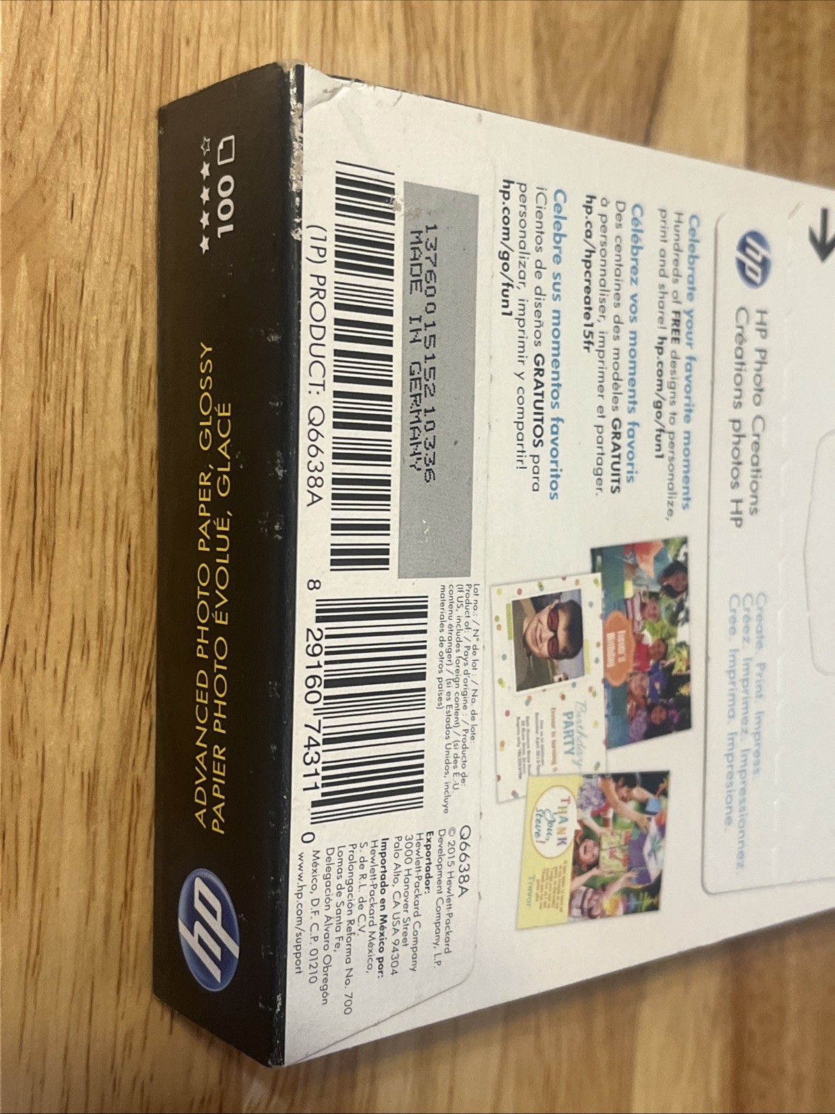 HP ADVANCED PHOTO PAPER, GLOSSY ~ 4×6 100 Sheet ~ New in Box
