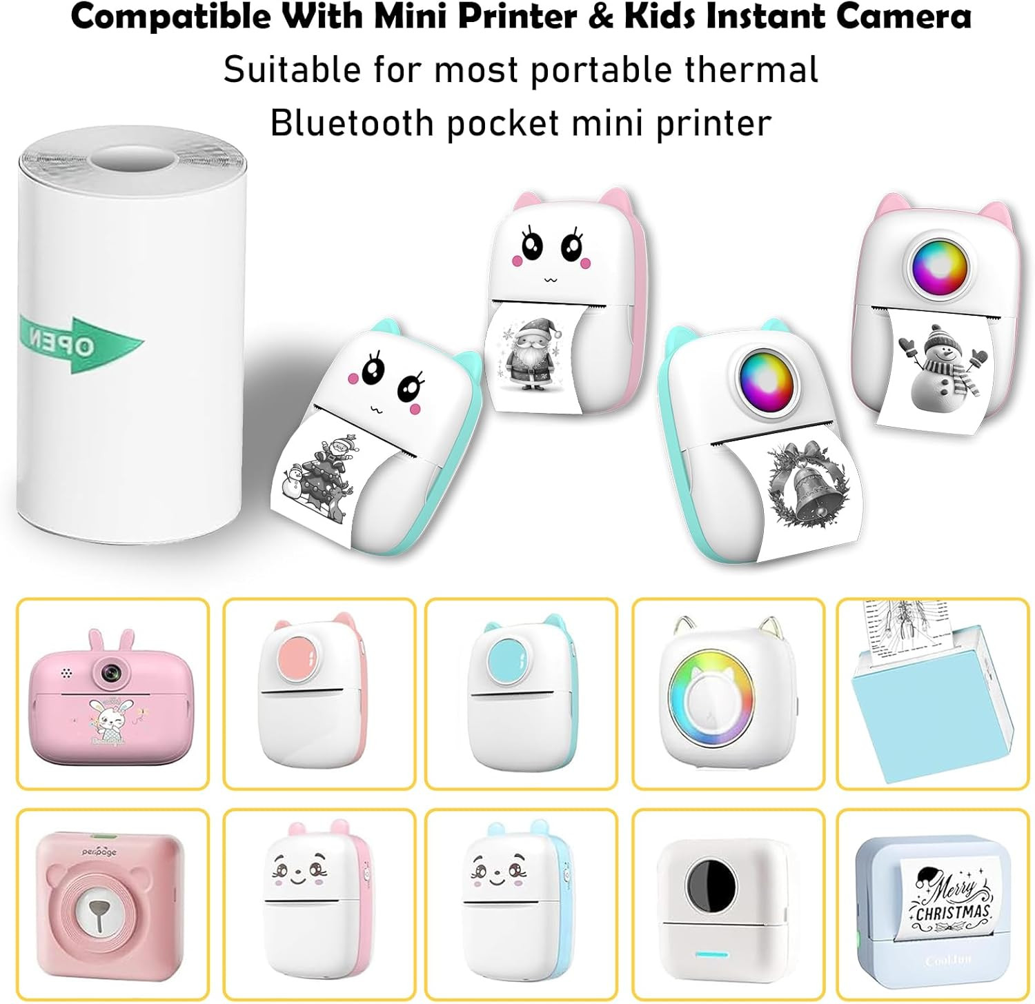 10 Rolls Sticker Paper, Self-Adhesive Thermal HD Photo Paper, Mini Pocket Printe