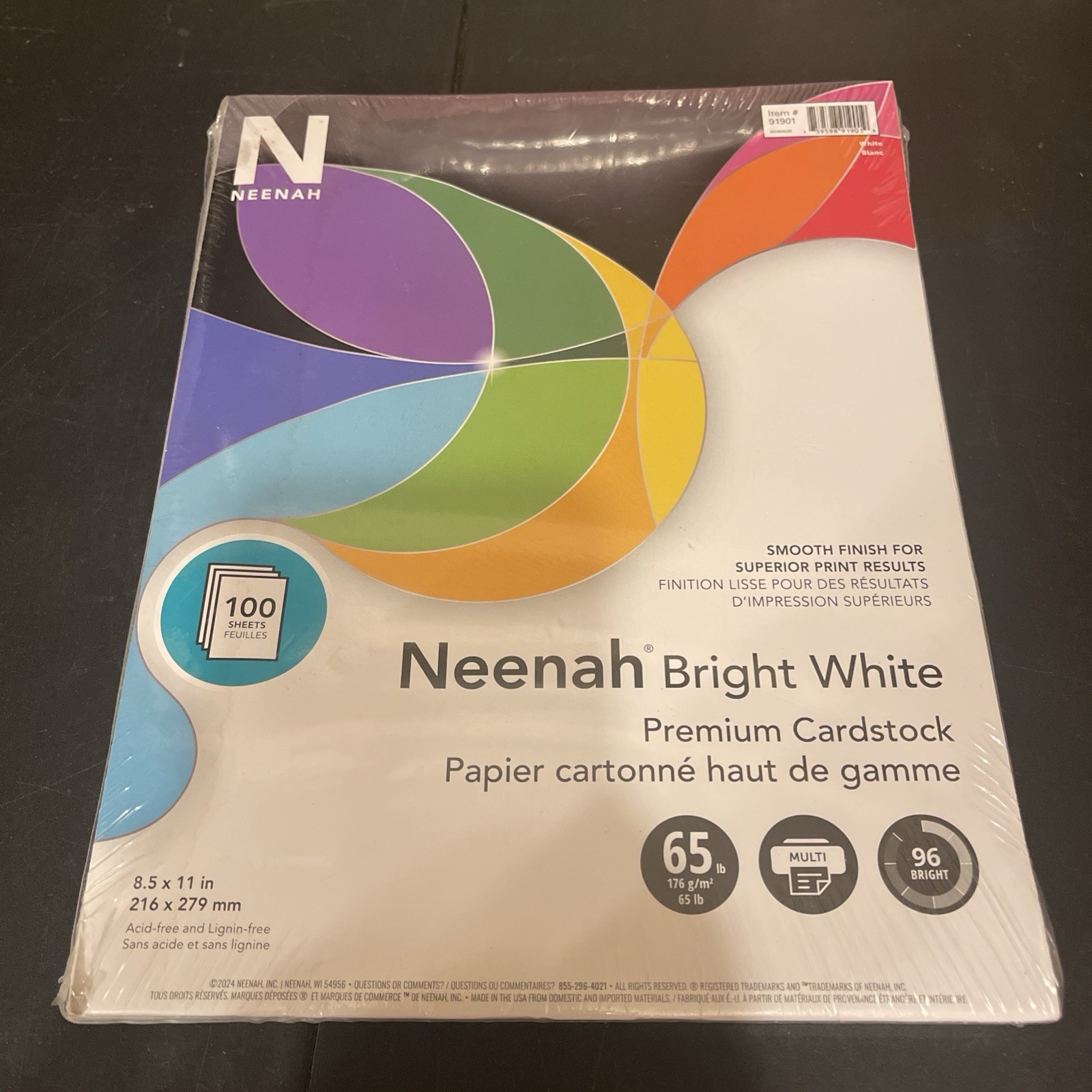 Neenah Premium Cardstock,8.5″ x 11″65 lb/176 gsm,Bright White,100 Sheets (91901)