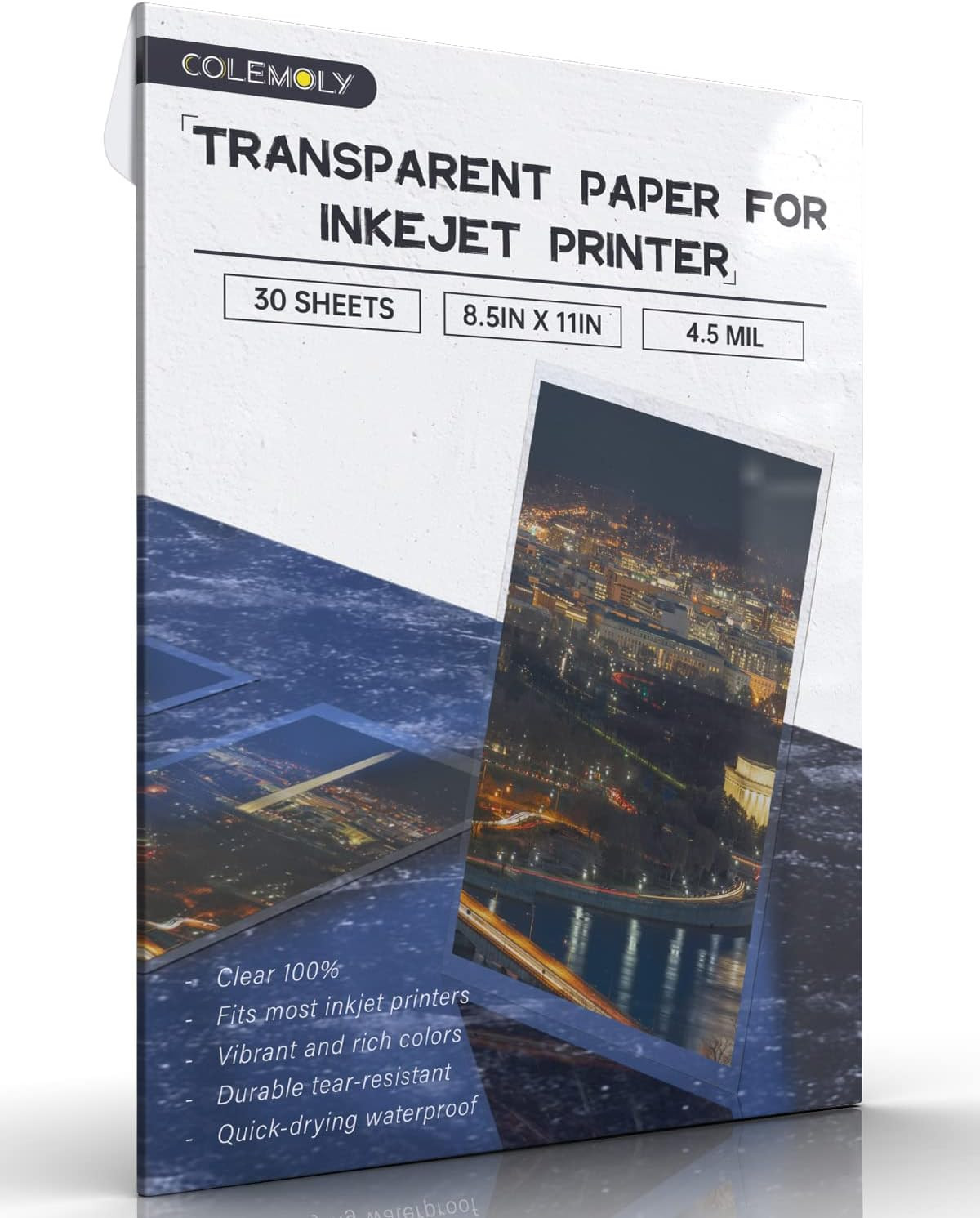 Transparent Paper 30 Sheets Inkjet Transparency Film Inkjet Printer (100% Clear)