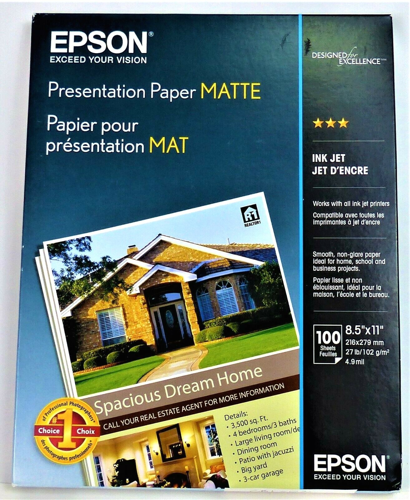 Epson Presentation Matte – Inkjet Paper – 100 Sheets, 8.5″ x 11″ Ink Jet – NEW