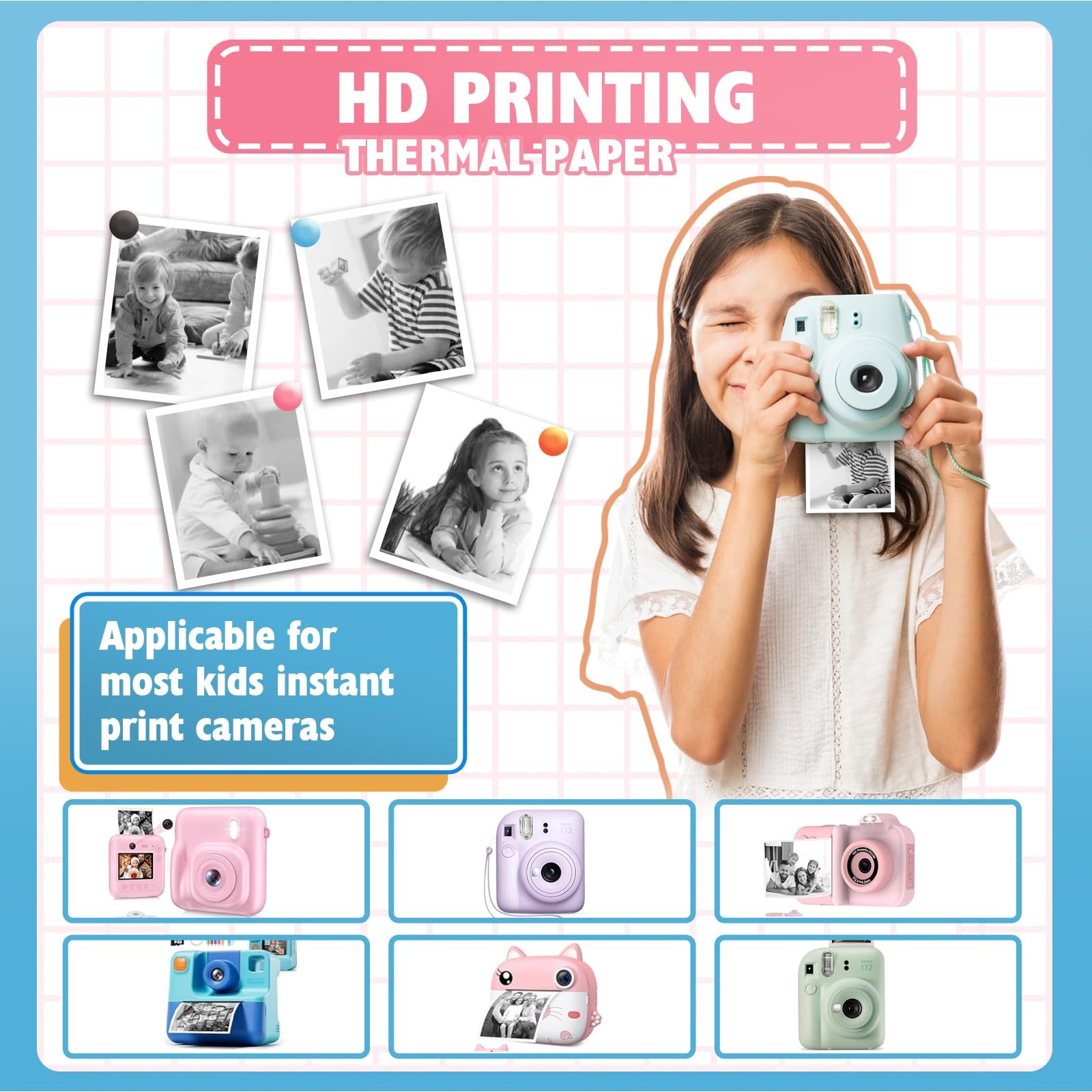 Thermal Paper, 12 Rolls Kids Instant Camera Refill Print Atnadov White