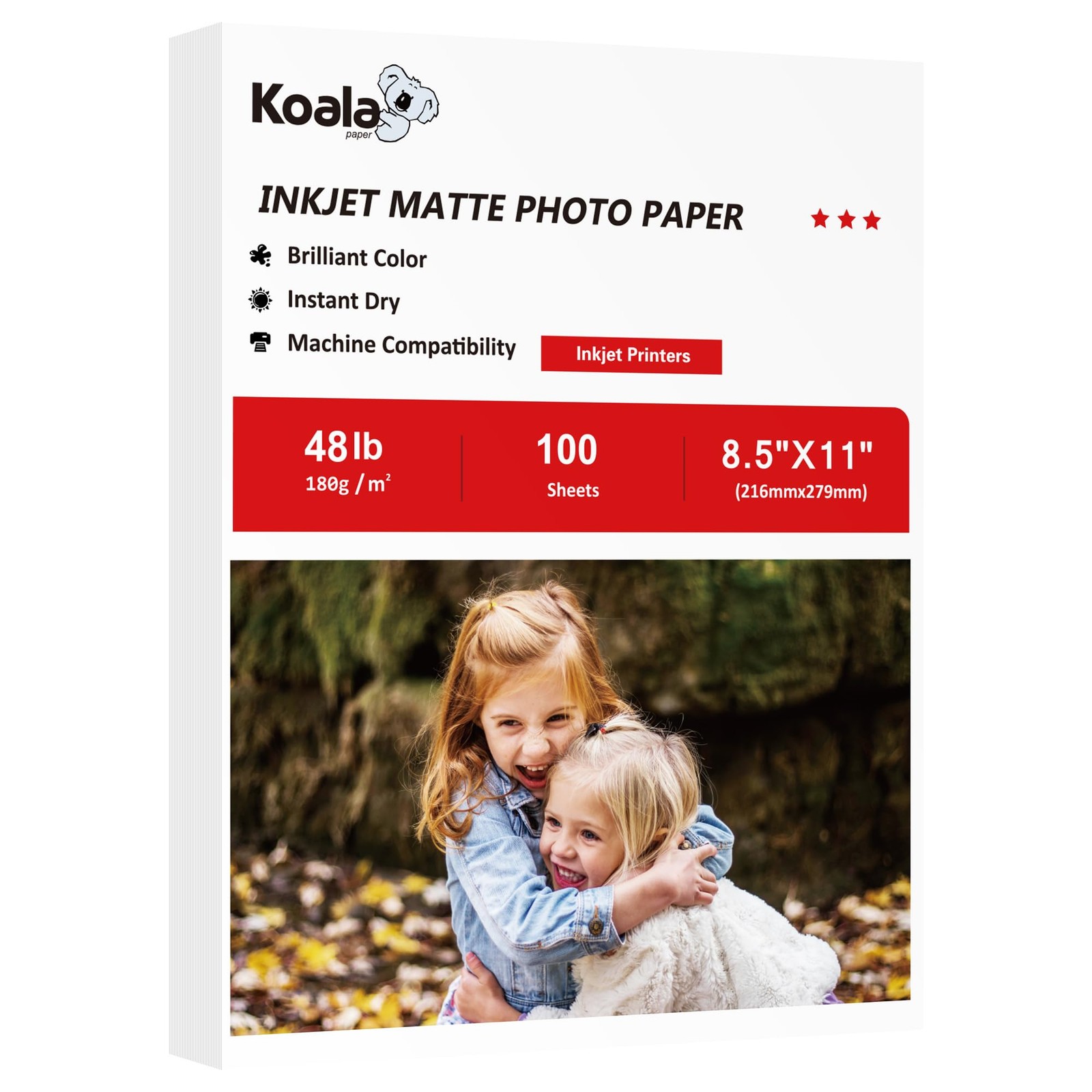 100 Sheets Koala 8.5×11 Inch Matte Coated Photo Paper 48LB Inkjet Compatible