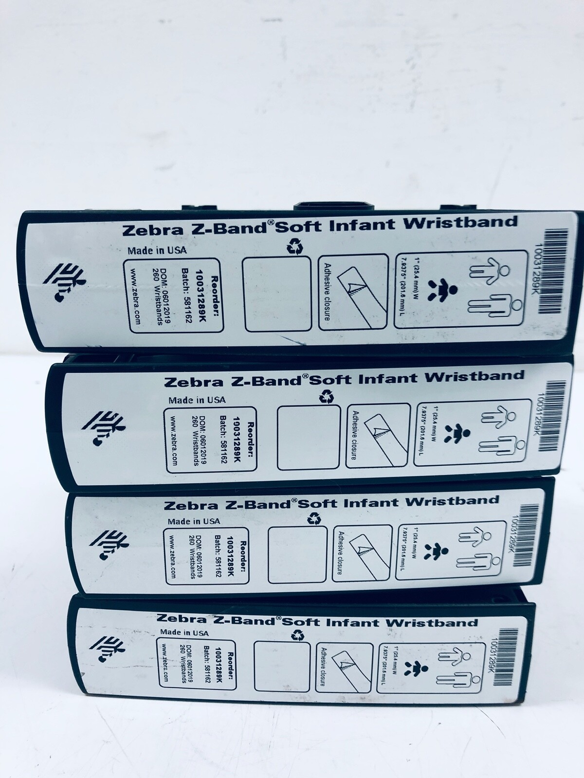 LOT OF 4 Zebra Z-Band Soft Infant 260 Wristband Cartridge 1″x7.9375″ 10031289K