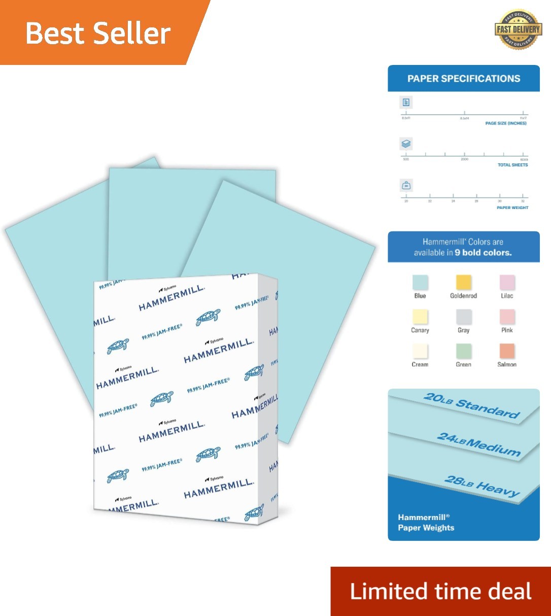 Sustainable 20 lb Blue Copy Paper, 8.5 x 11, 500 Sheets – High Opacity Finish