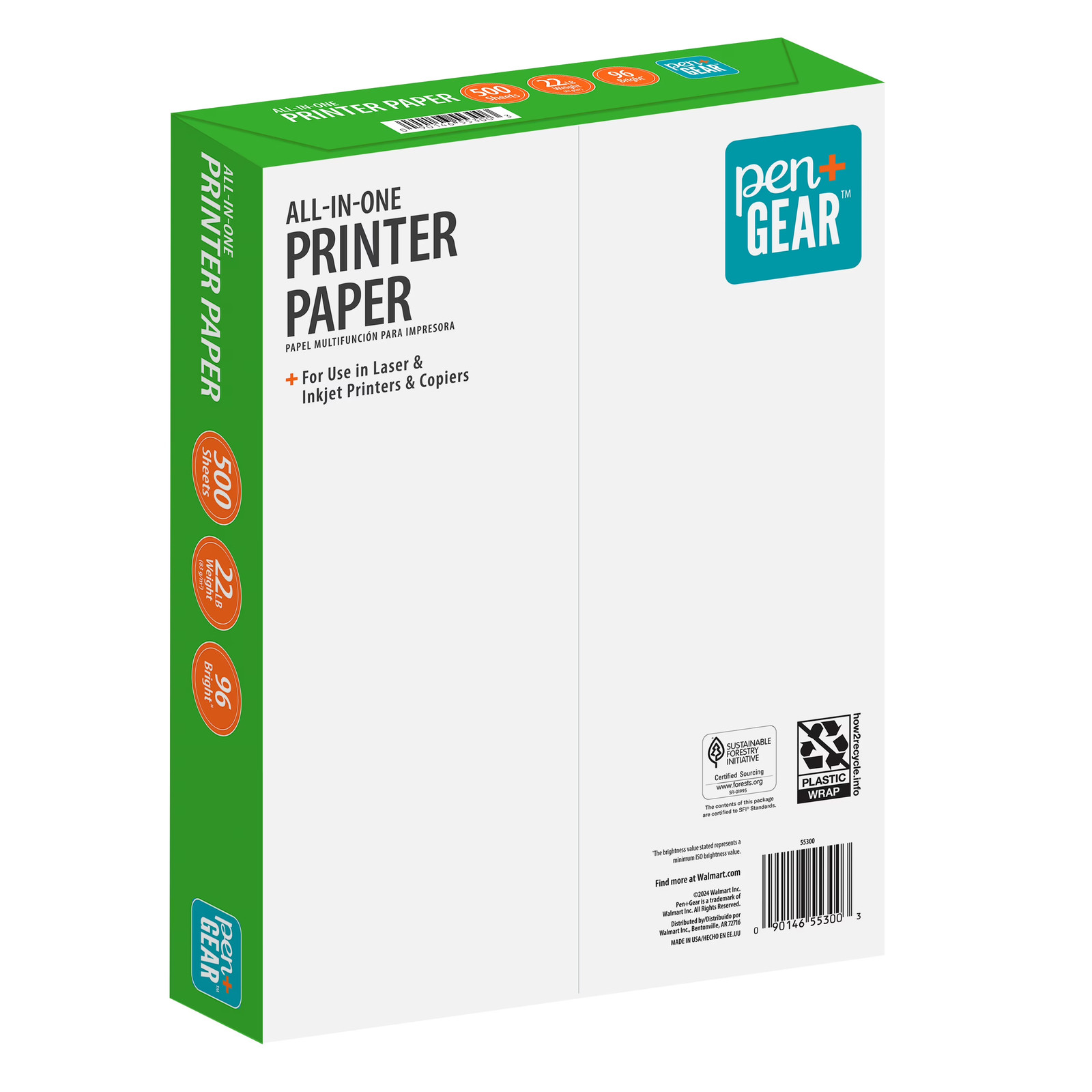 Pen+Gear All-in-One White Printer Paper, 8.5×11, 22 lb, 96 Bright, 500 Sheets
