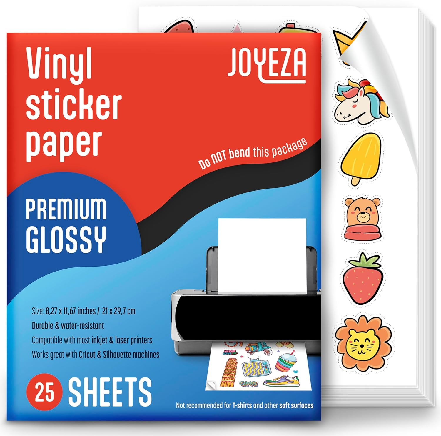Premium Printable Vinyl Sticker Paper for Inkjet Printer – 25 Sheets Glossy Whit
