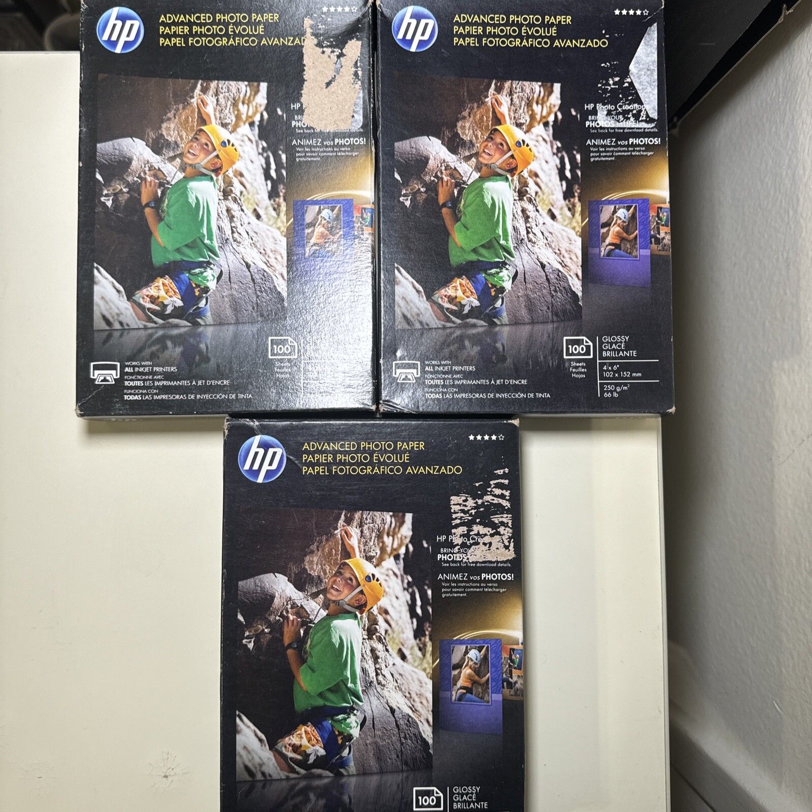 Lot Of Three (3) NEW NIB HP Advanced Glossy Inkjet Photo Paper 4×6” Q6638A