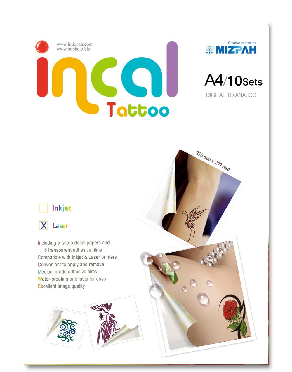 [Incal Tattoo] Temporary Tattoos Decal Paper for Laser Printer – 10sets(A4)