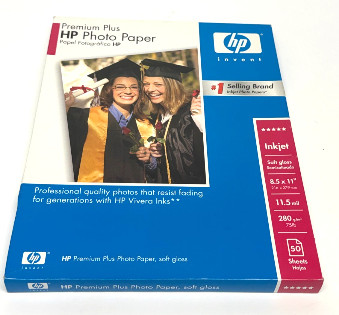 NEW HP Premium Plus Photo Paper, 25 Sheets, Soft-Gloss, 8.5 x 11