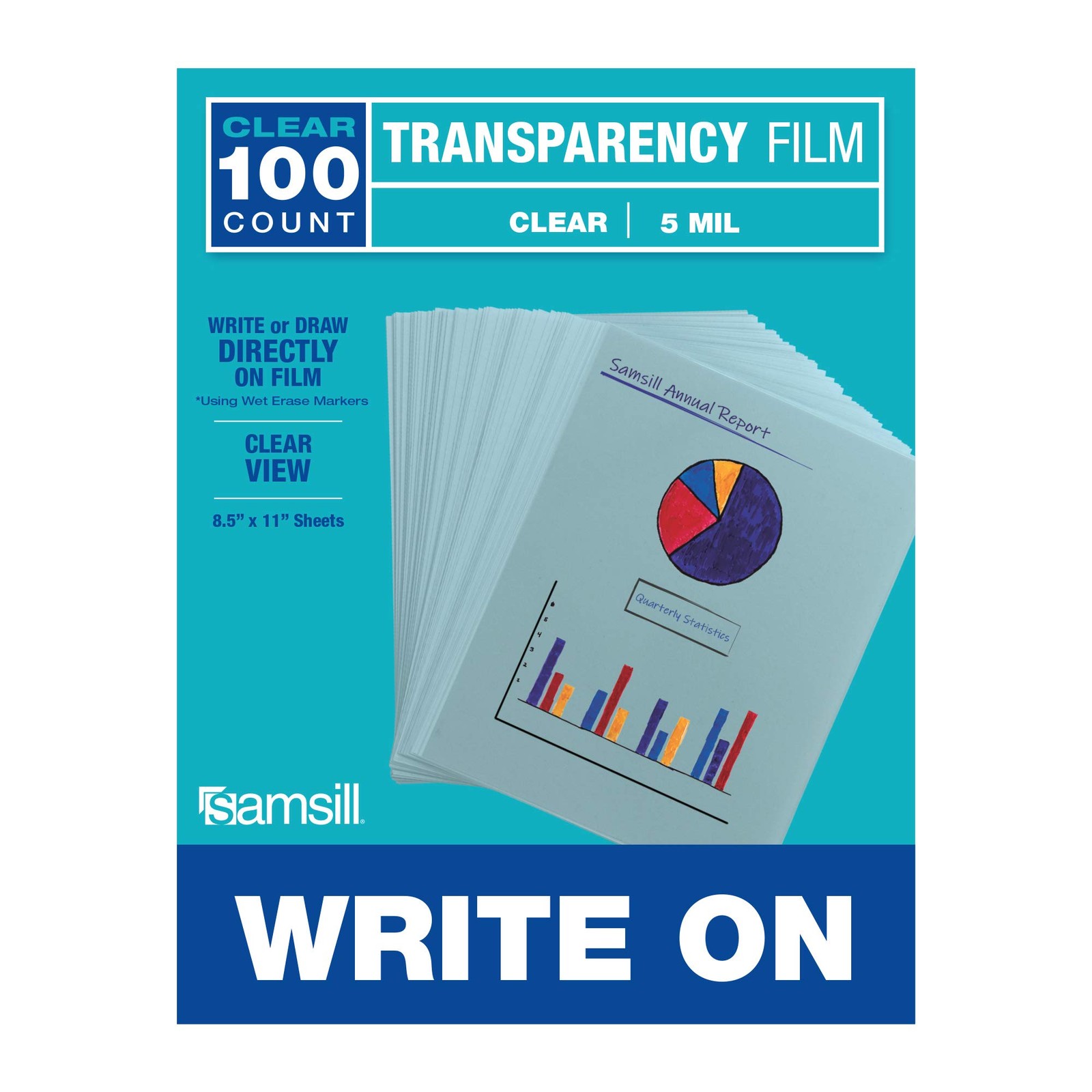 100 Pack 8.5″ x 11″ Clear Write On Transparency Film, 5 mil, for Use with Dry…