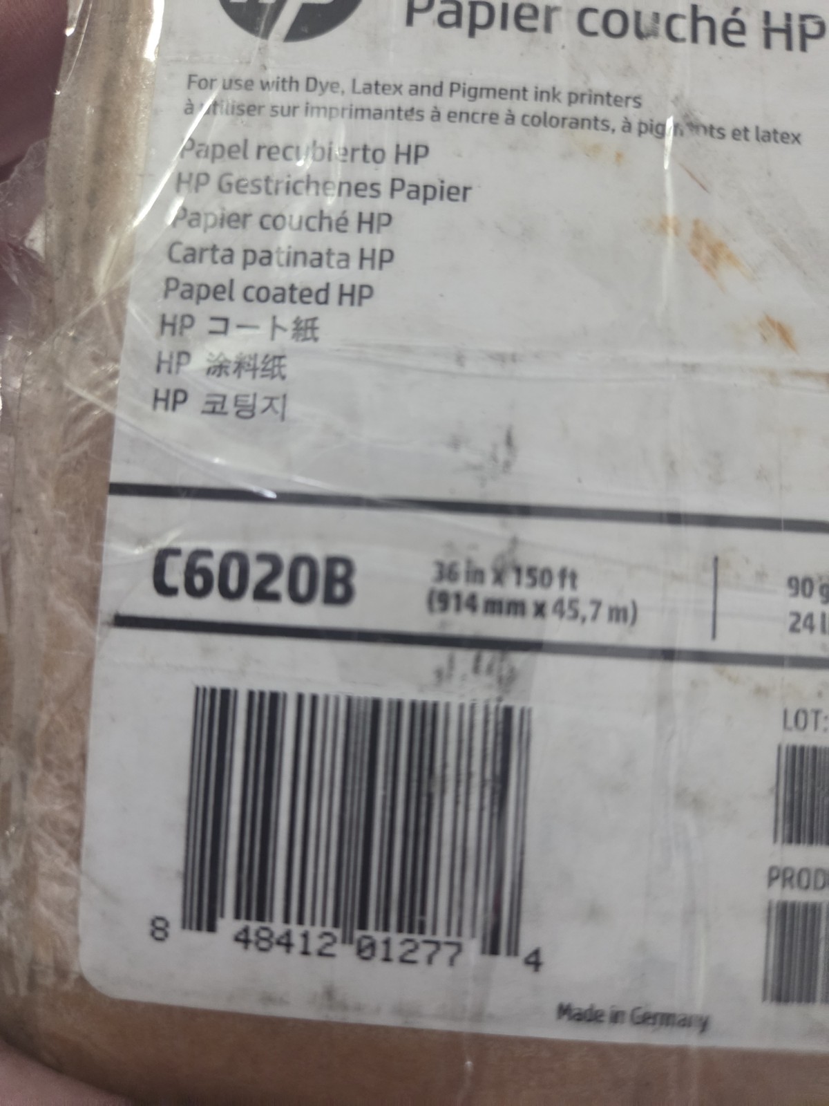 HP C6020B Designjet Inkjet Coated Large Format Paper 4.5 Mil 36″ X 150 FT -…