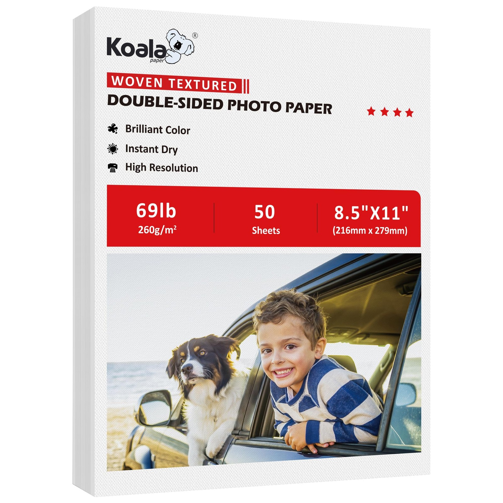 50 Sheets Koala Thick Woven Textured Photo Paper 8.5×11 69LB 260GSM Inkjet