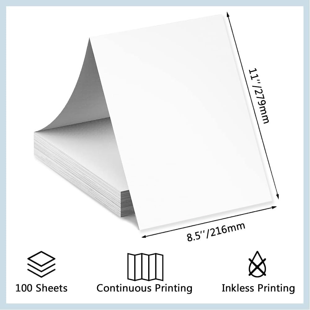 100 Sheets Thermal Printer Paper 8.5 x 11 Letter Size for Portable Printer, …