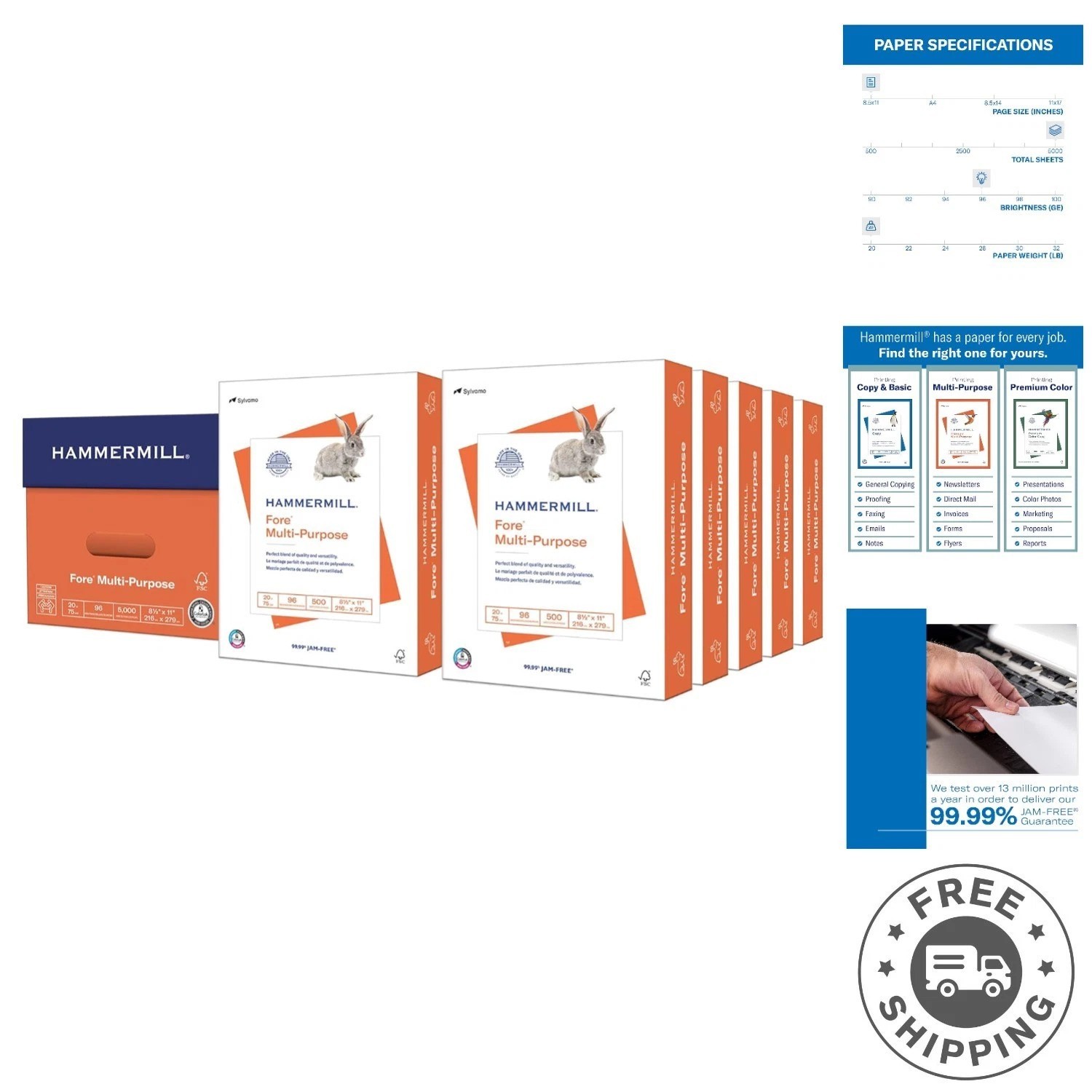 Sustainable 20 lb Copy Paper – 5000 Sheets, 96 Bright, Reliable for All Printers