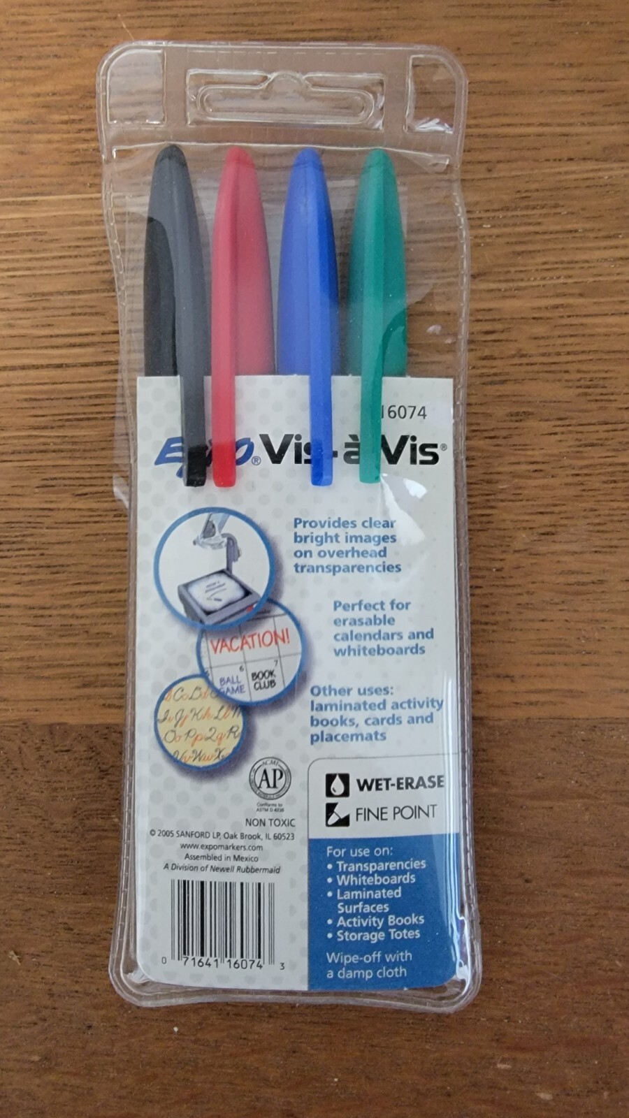 6 Packs of 4 Expo Vis-A-Vis Wet-Erase Marker, Fine Point, 4-Color Set (San16074)