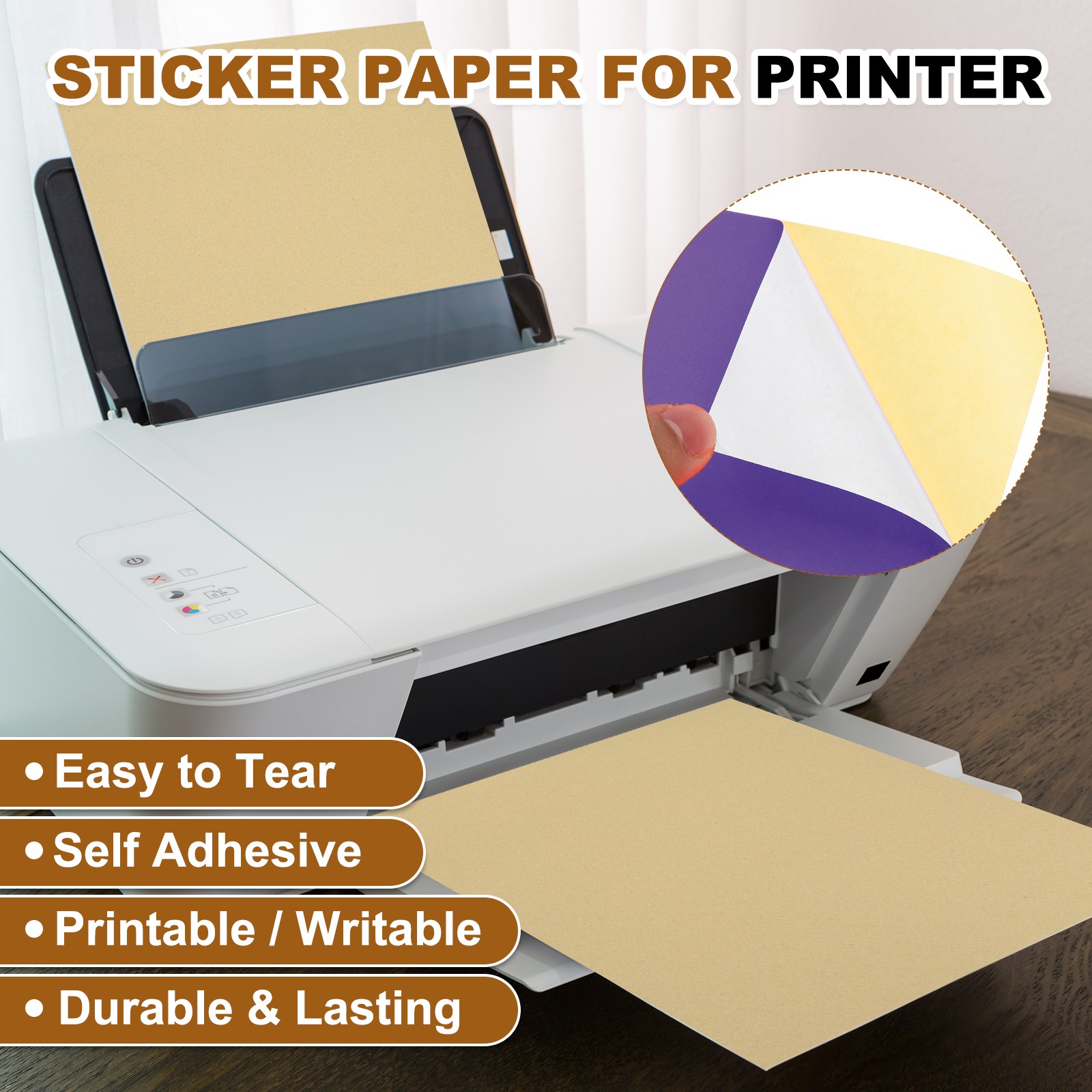 15 Sheets Printable Self Adhesive Sticker Paper for Laser Printer, Purple