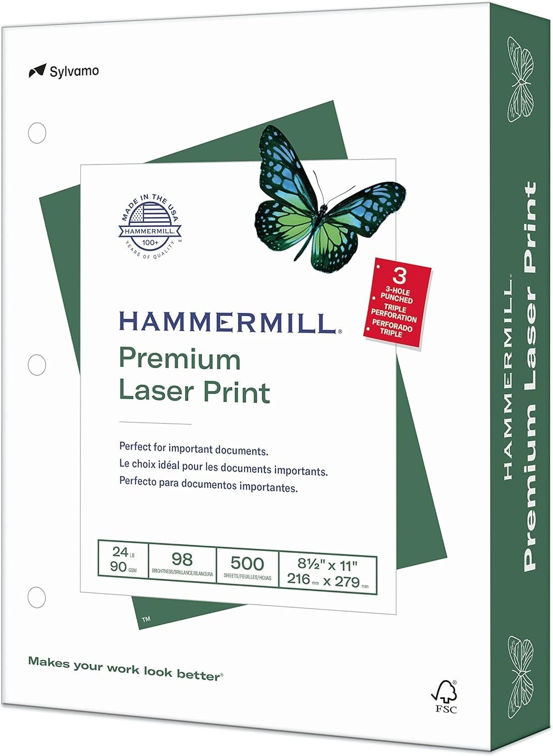 Laser Print Paper 24 lb White 8.5×11 Letter Size 3 Hole 500 Sheets