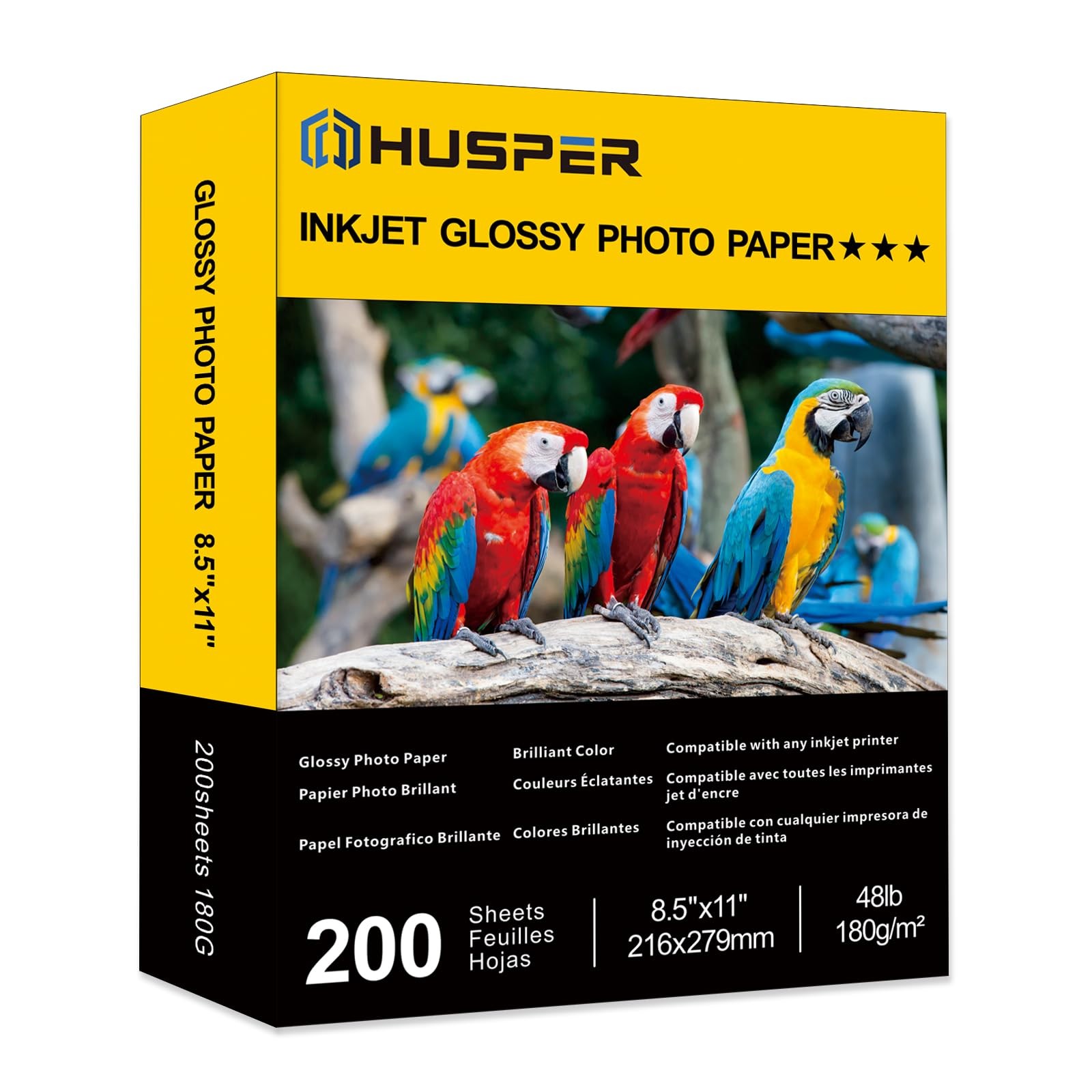 Glossy Inkjet Photo Paper 8.5×11 Inch 180GSM 48lb Professional 200 Sheets