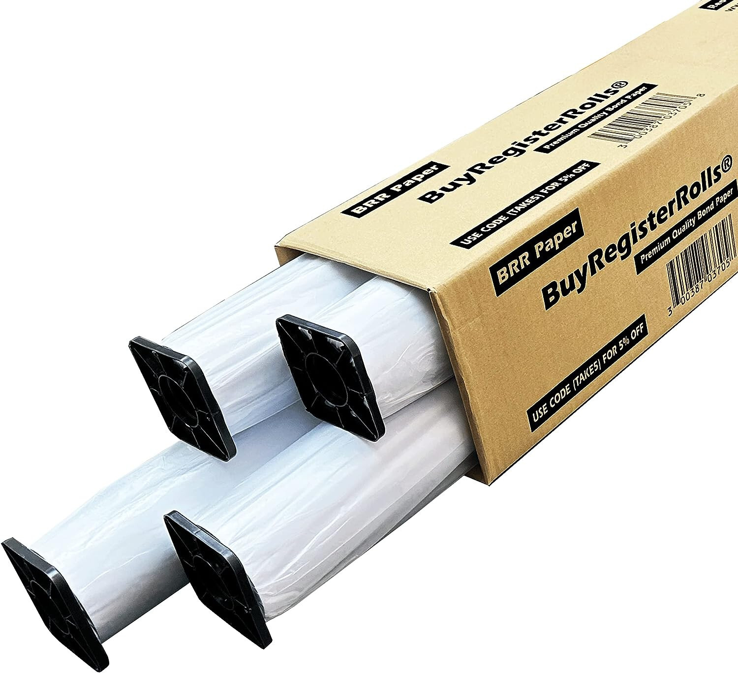 24″ x 150′ CAD 20 lbs Bond Inkjet Wide-Format Plotter Paper – 2.0″ Core 4 Rolls