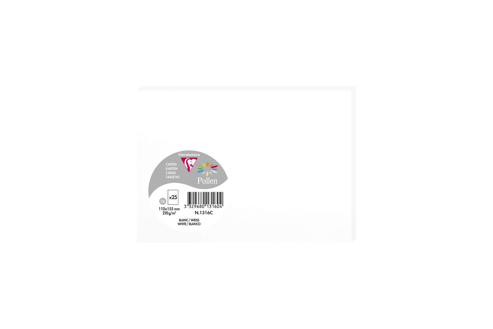 1316C Pack of 25 Cards Pollen in C6 Size, 110 x 155mm, 210g, White