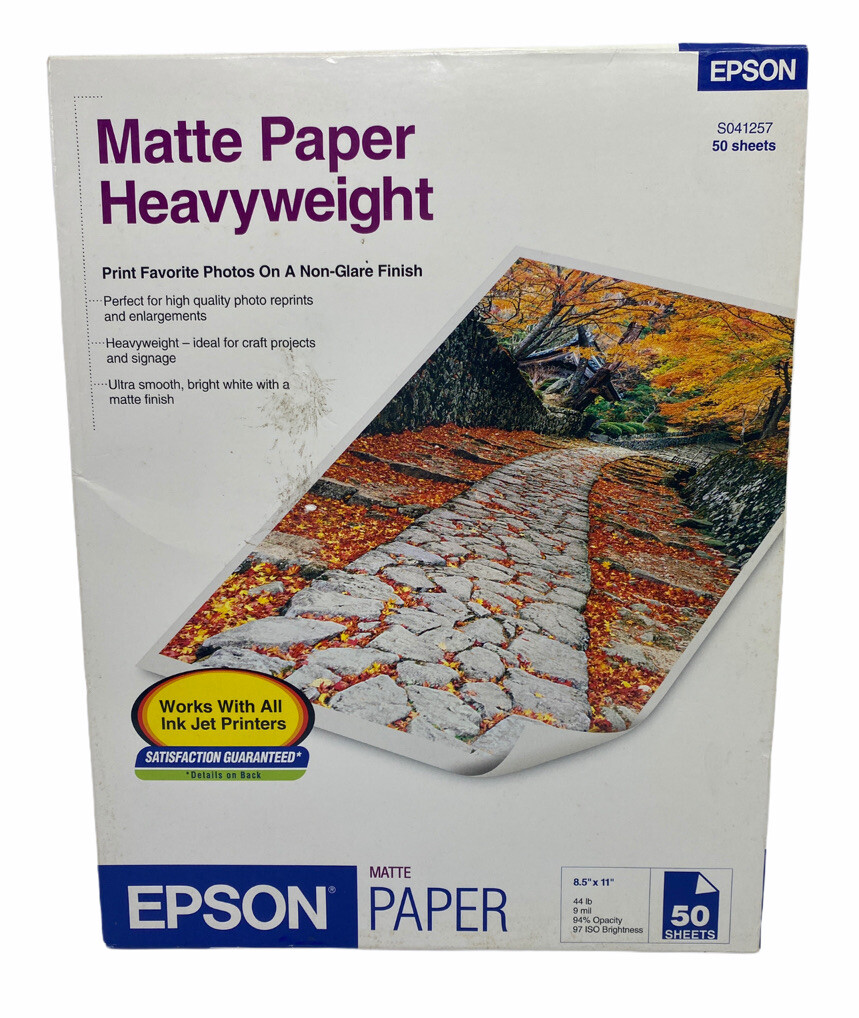 Epson S041257 Matte Photo Paper 50 Sheets 8.5” x 11.” New
