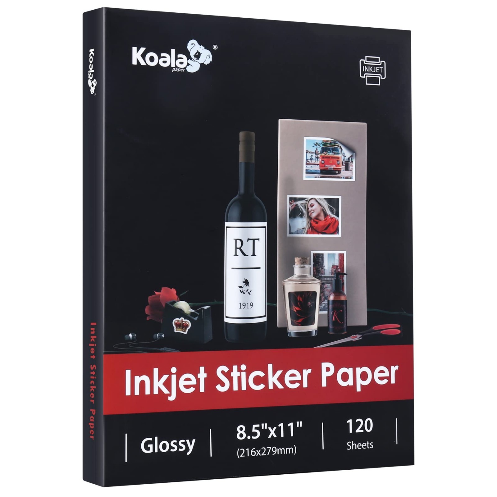 Glossy Printable Sticker Paper for Inkjet Printers, 8.5×11″, Self-Adhesive, 120