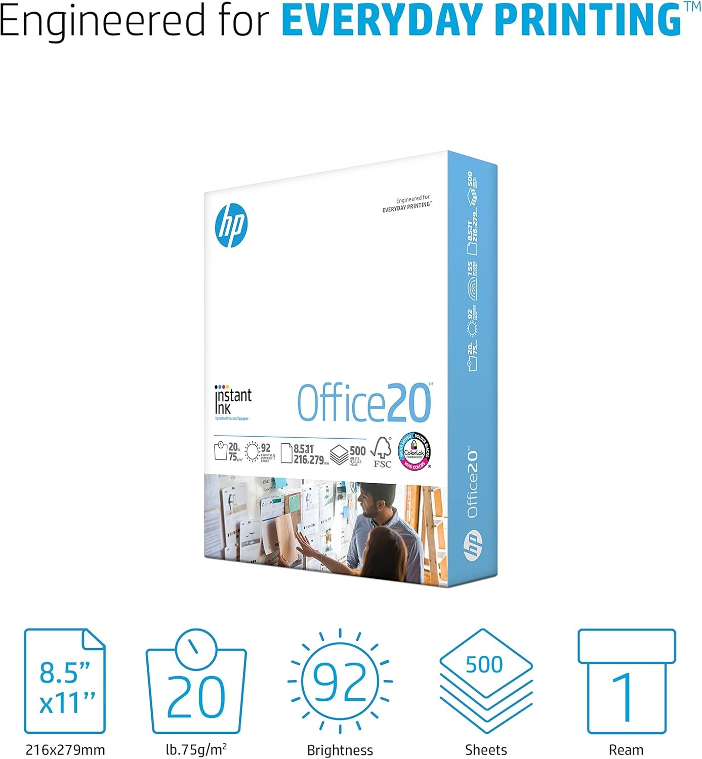 8.5×11 Paper |Office 20 lb | 1 Ream – 500 Sheets | 92 Bright
