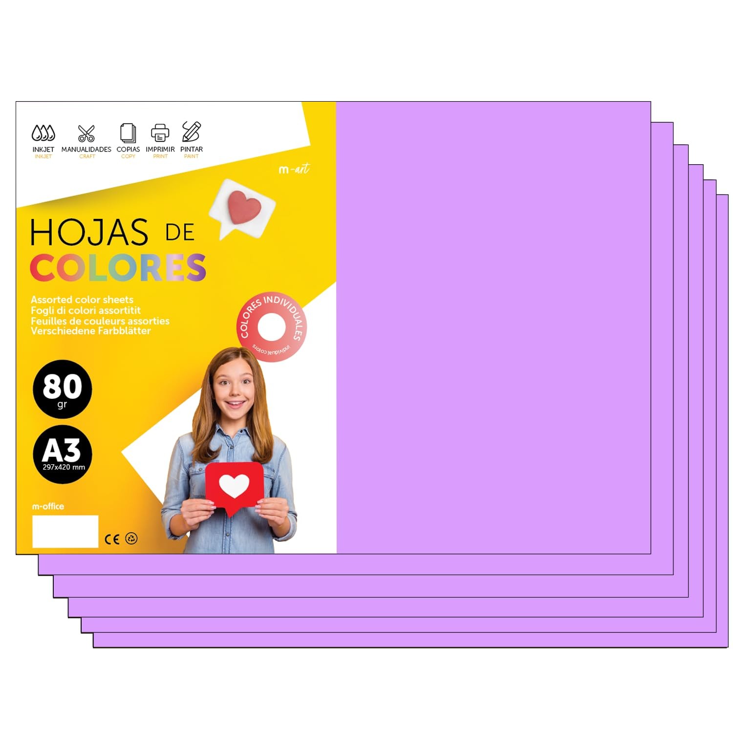 Colourful Paper A3 80g for Printers & Crafts, Coloured Sheets for Kids, Creat…