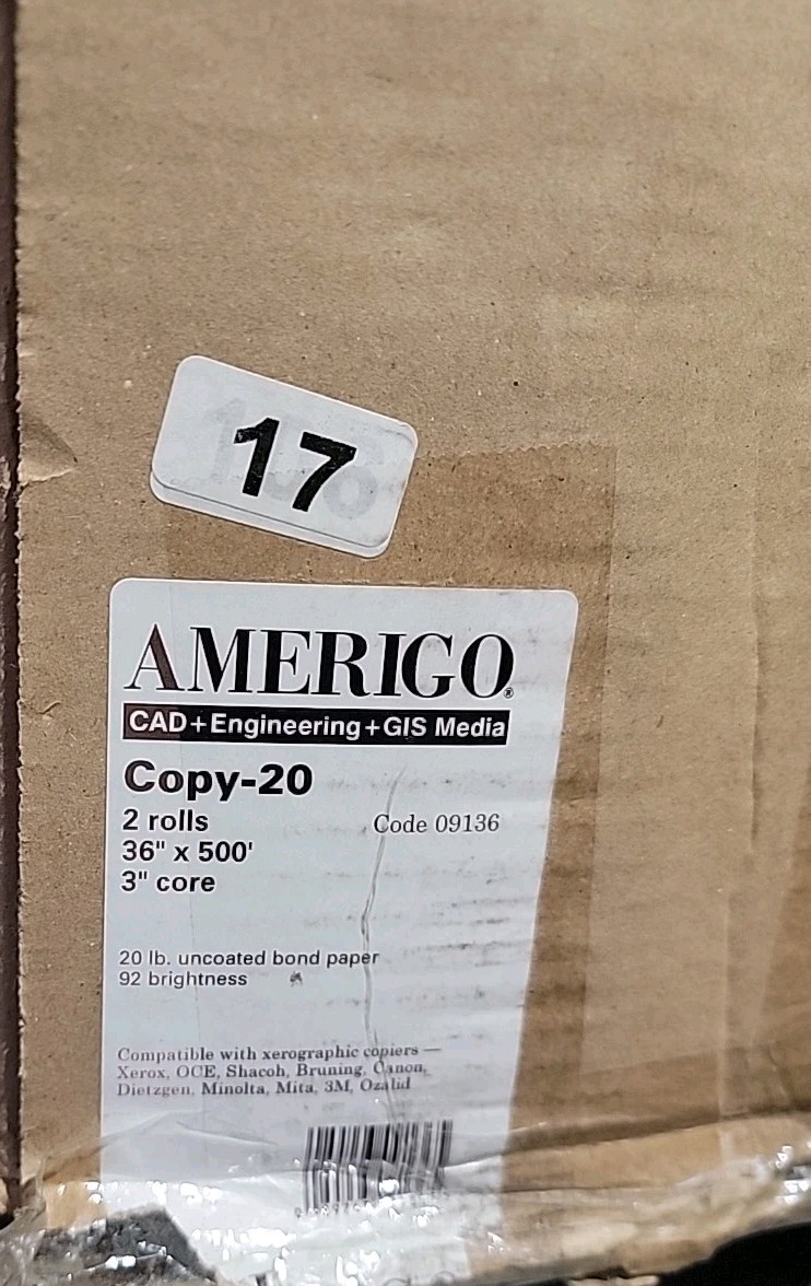 2 Rolls Amerigo Wide Format Paper Copy 20, 36 x 500 NEW Sealed – Openbox