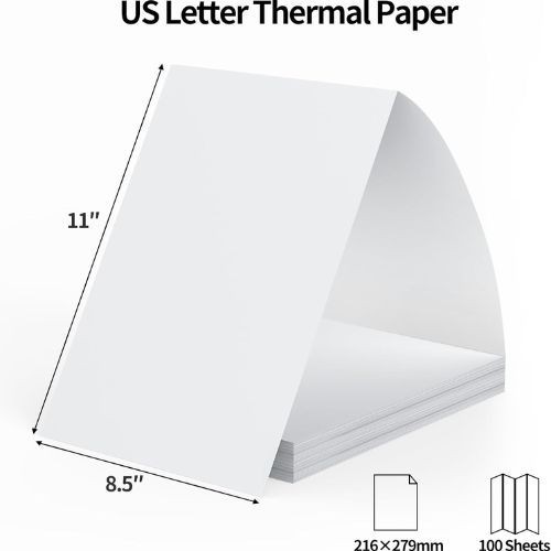 100 Sheets Thermal Printer Paper 8.5 X 11 Inch US Letter Size Thermal Paper