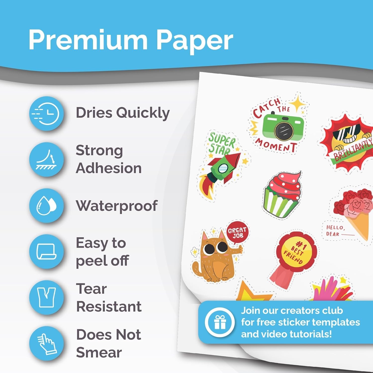 Papel Adhesivo Vinilo Brillante 32 Hojas para Impresora Inkjet Laser Impermeable