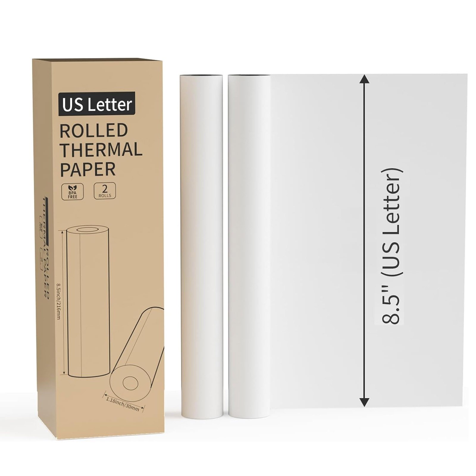 2Rolls Thermal Printer Paper 8.5″x11″ US Letter Size Quick-Dry for M08F M832 US
