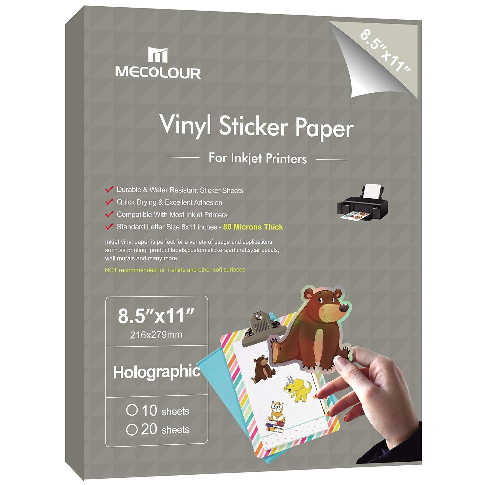 Holographic Sticker Paper 8.5” 11” Printable Premium Rainbow Vinyl, Waterpr…