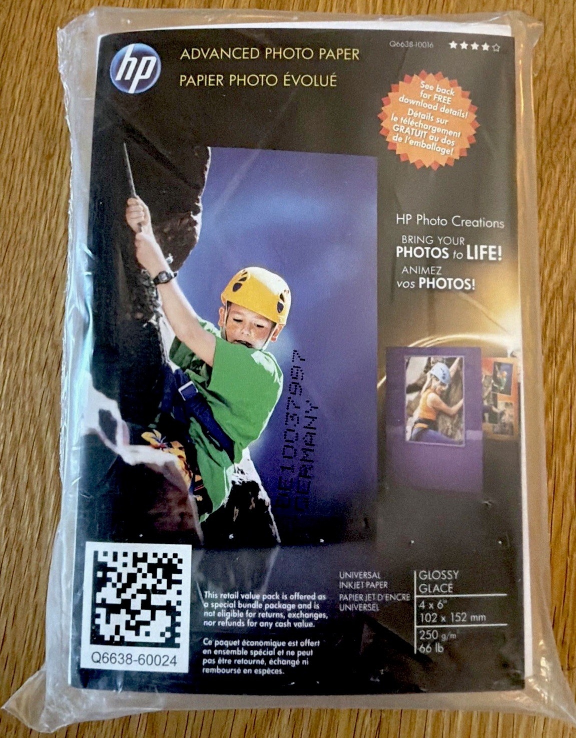 HP Advanced Photo Paper 4”x6” Inkjet 100 Sheets Glossy Q6638-60024