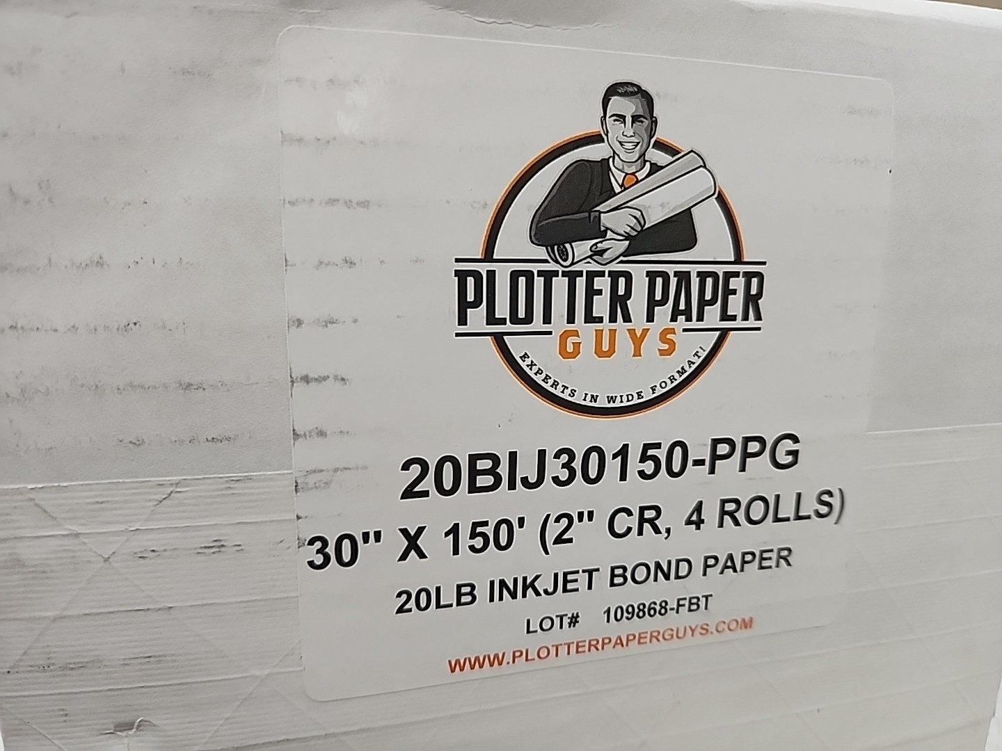 NEW Plotter Paper Guys 20Lbs Inkjet Bond Paper 30″ x 150″ (2″ CR, 4 Rolls)