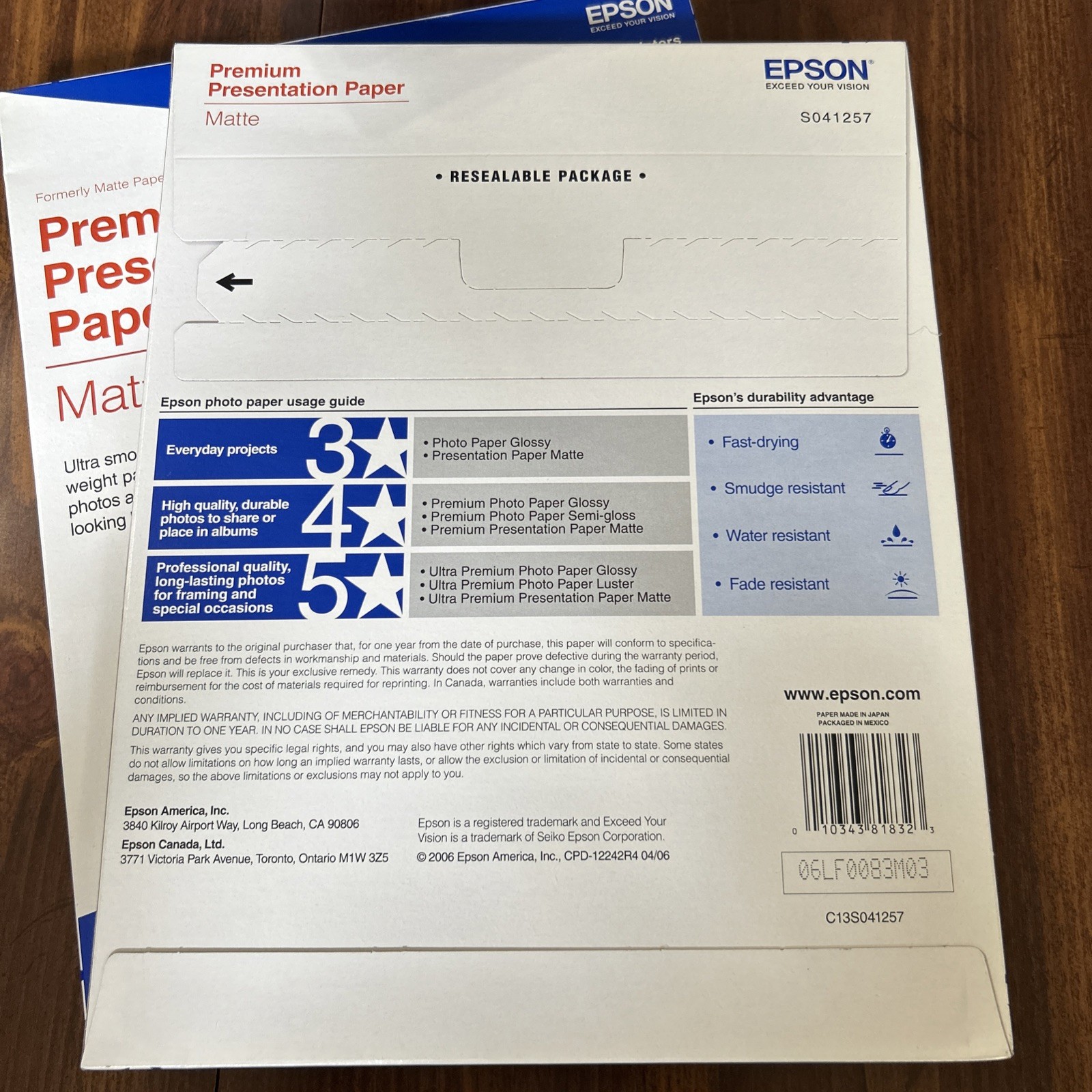 Epson S041257 Premium Presentation Inkjet Matte Paper 8.5×11″ 50 Sheets NEW