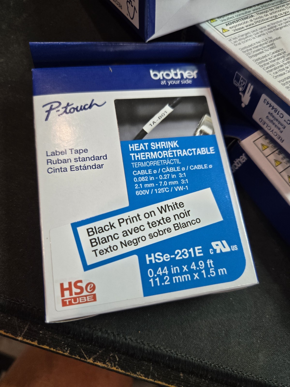 ( 6 ) Brother P-Touch HSe-231EG BLACK ON WHITE Label Tape 0.44” x 4.9’ NIB $15