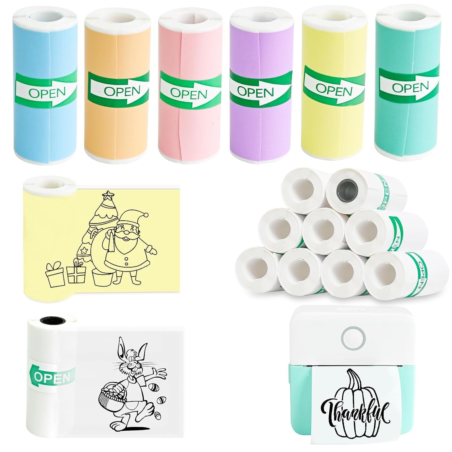 Thermal Sticker Paper – 16 Rolls Mini Printer Paper for Mini Sticker Printer, Se